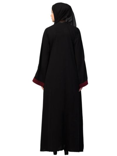 Double Layer Attached Shrug Abaya Dress With Pipin On Sleeves 