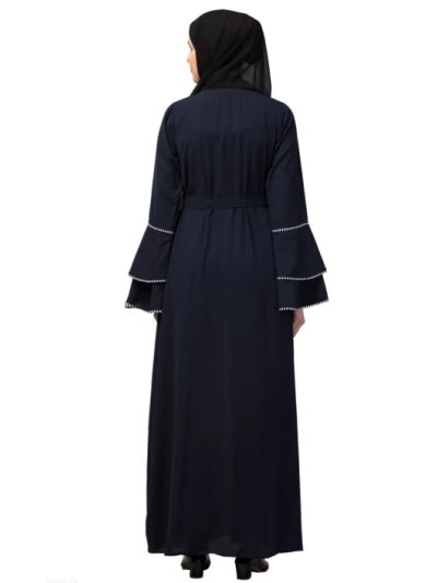 Double Layer Abaya Dress with Attached Shrug & Striped Inner