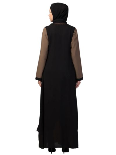 Double Layer Abaya Dress with Frilled Bottom and Attached Shrug