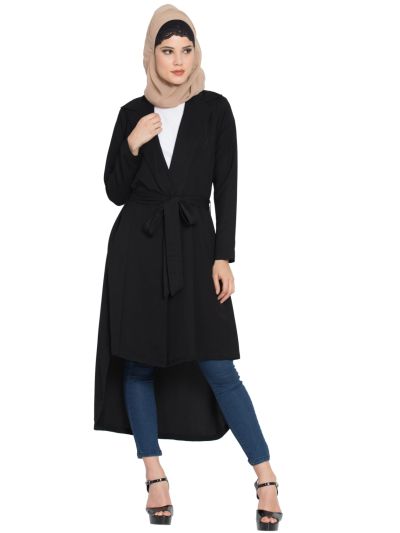 Full Sleeves Long Jacket with Matching Fabric Belt