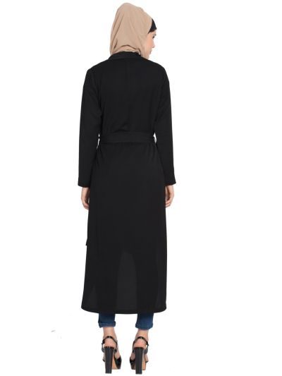 Full Sleeves Long Jacket with Matching Fabric Belt