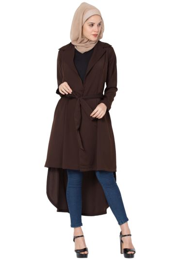 Full Sleeves Long Jacket with Matching Fabric Belt