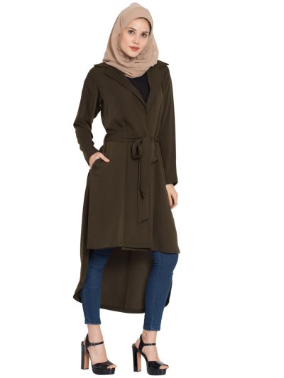 Full Sleeves Long Jacket with Matching Fabric Belt