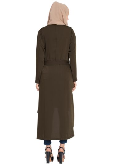 Full Sleeves Long Jacket with Matching Fabric Belt