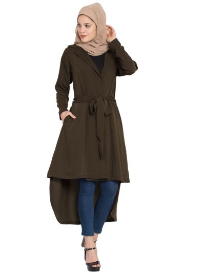 Full Sleeves Long Jacket with Matching Fabric Belt