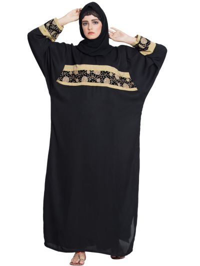 Afreen Kaftan Abaya with Contrast Panel & Sleeves