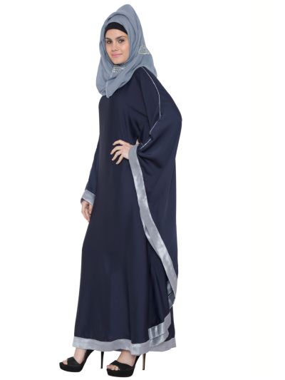 Aqla Navy Blue Kaftan Abaya With Dupian Border