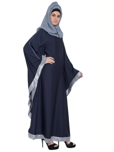 Aqla Navy Blue Kaftan Abaya With Dupian Border