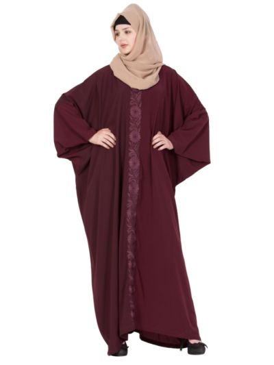 Maroon Embroidered Kaftan Abaya
