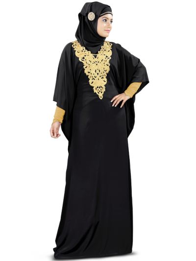Nelam Gold Cut Black Abaya Kaftan