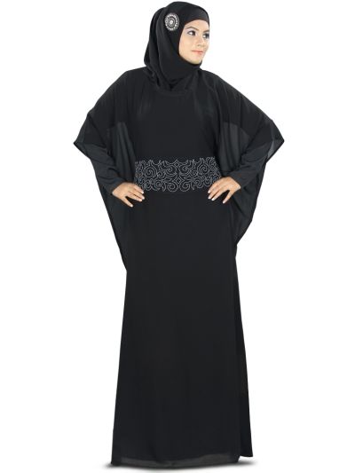 Anum Hand Embroidered Black Kaftan