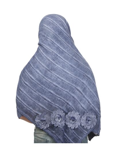 Blue Viscose Embroidered Hijab