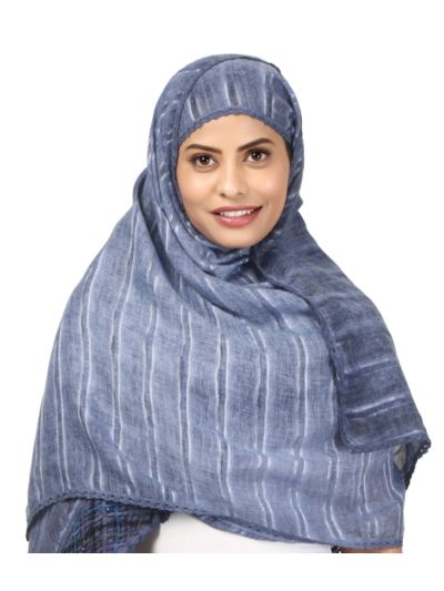 Blue Viscose Embroidered Hijab