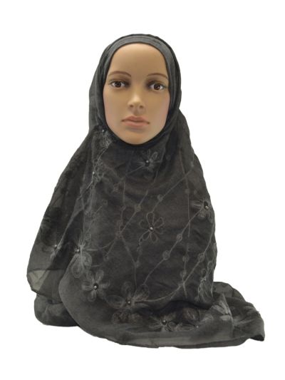 Floral Embroidery With Pearls Hijab