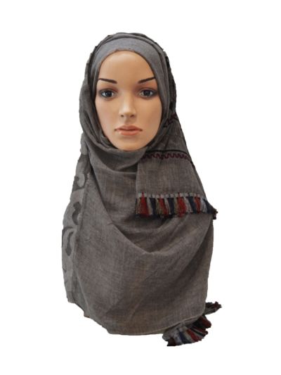 Embroidered Mesh Panel Hijab