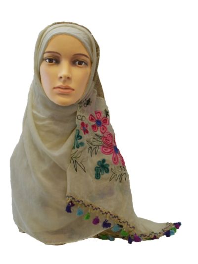 Floral Embroidery With Lace Work Hijab