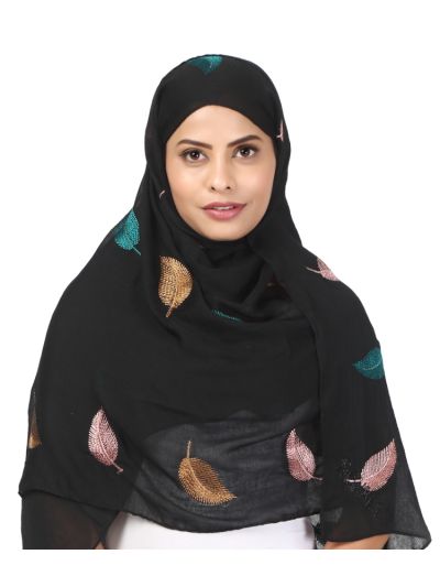 Black Viscose Embroidered Hijab