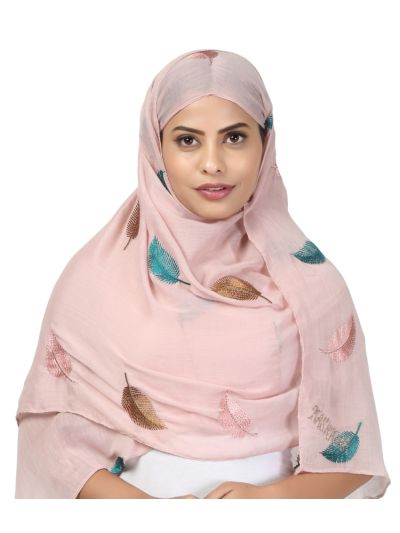 Pink Viscose Embroidered Hijab