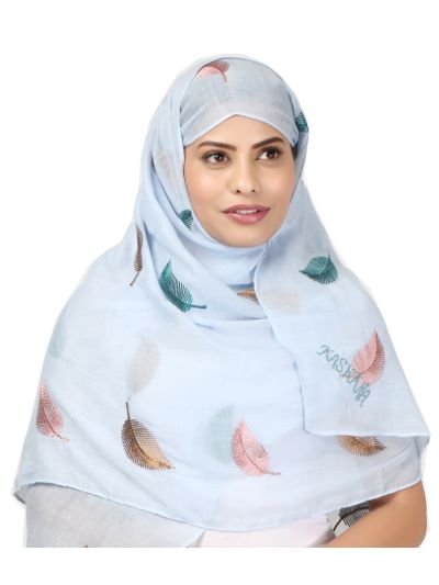 Sky Blue Viscose Embroidered Hijab