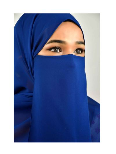Khadijah Blue Georgette Hijab with Hijab Magnets & Matching Naqab