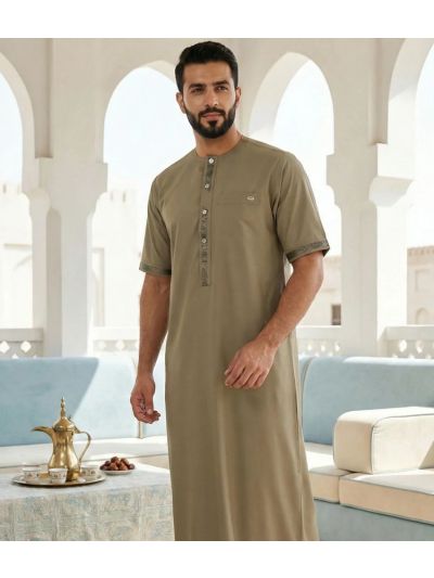 Al Noor Half Sleeves Khaki Brown Thobe