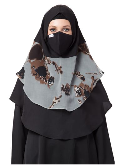 Khimar-Ready To Wear Instant Hijab With A Complementary Mask & Under Scarf Cap (3 Pcs Set)