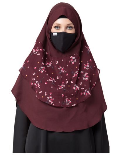 Khimar-Ready To Wear Instant Hijab With A Complementary Mask & Under Scarf Cap (3 Pcs Set)