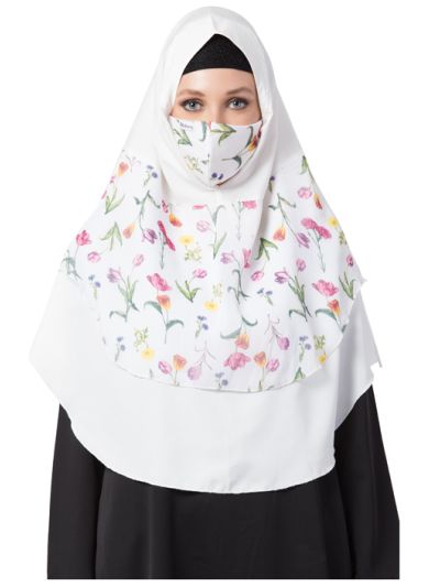 Khimar-Ready To Wear Instant Hijab With A Complementary Mask & Under Scarf Cap (3 Pcs Set)