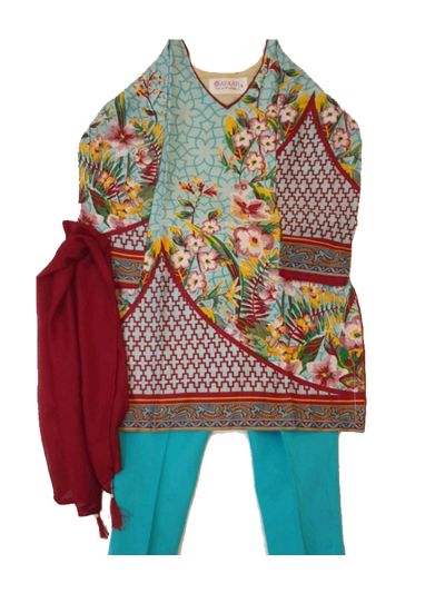 Blue Riwaj Lawn Kurta set with Straight Cotton Pants