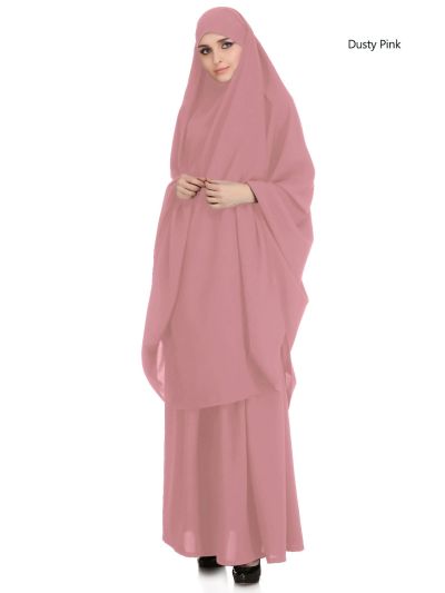 Jilbab/Khimar & Skirt Set (Dusty Pink)