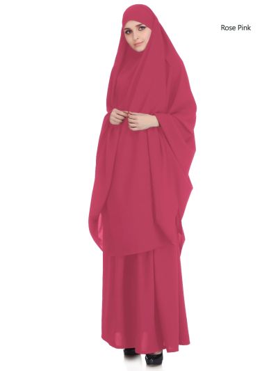 Jilbab/Khimar & Skirt Set (Rose Pink)
