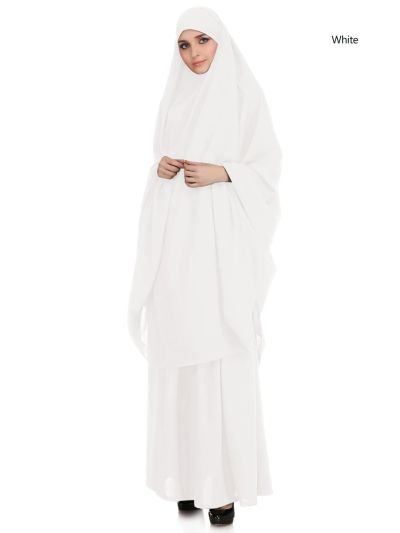 Jilbab/Khimar & Skirt Set (White)