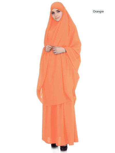 Jilbab/Khimar & Skirt Set (Orange)