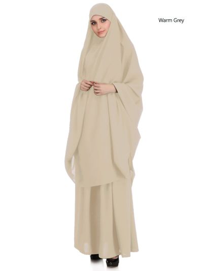 Jilbab/Khimar & Skirt Set (Warm Grey)