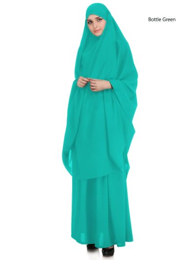 Jilbab/Khimar & Skirt Set (Bottle Green)