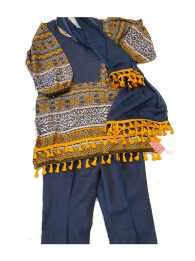 Riwaj Lawn Kurta Set With Tassels in Slate Grey