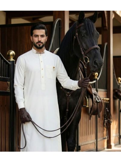 Al Noor Signature Light Cream Jacquard Thobe