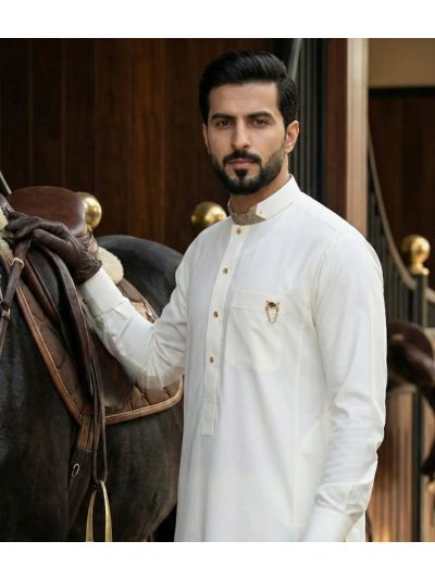 Al Noor Signature Light Cream Jacquard Thobe