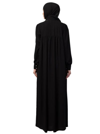 Loose Fit Umbrella Abaya Burqa Dress with Pleated Front Design & Lace Work