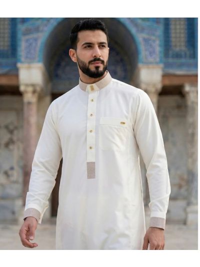 Al Noor Platinum Light Cream Overlapping Thobe