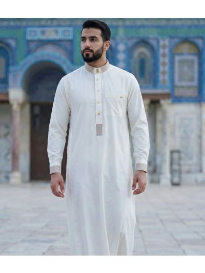 Al Noor Platinum Light Cream Overlapping Thobe