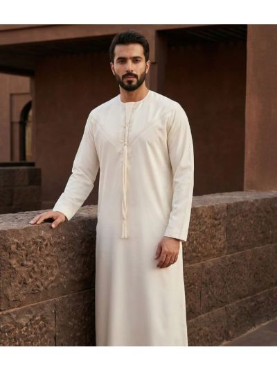Al Noor Emirati Light Cream Pleated Thobe 