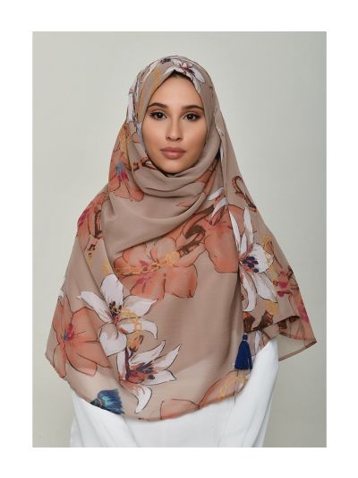 Lilies Beige Crinkled Chiffon