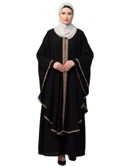 Two Pieces Cape Abaya Set | Inner Abaya with Cape with Lace Work