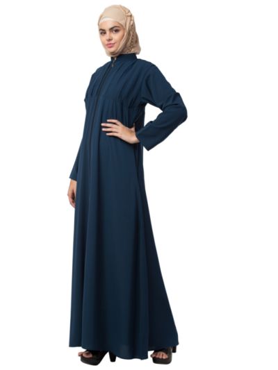 Box Pleatted Full Zipper Abaya