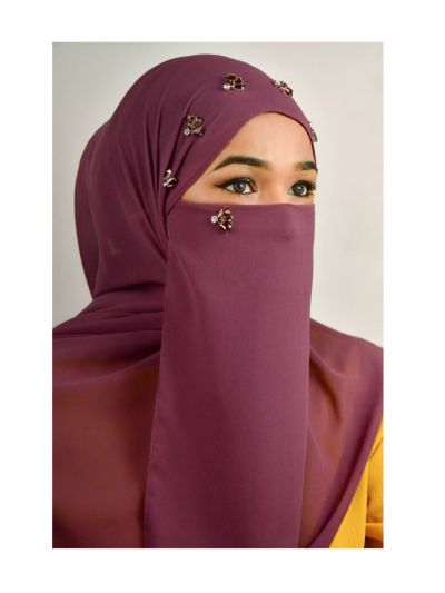 Fathema Magenta Rhinestone Hijab With Matching Naqab
