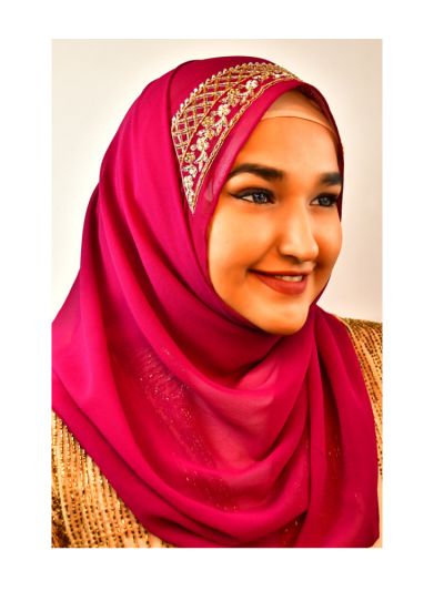 Majenta Al-Firdaus Zardozi Handwork Hijab