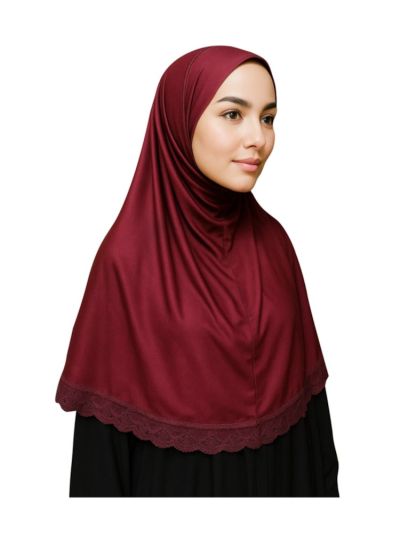 Maroon Lace Mini Hijab