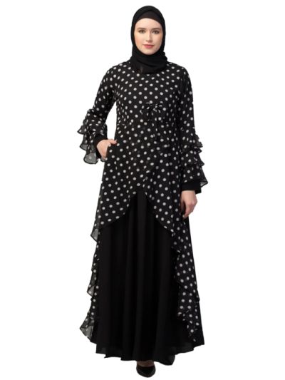 Asymmetrical Long Maxi Abaya Dress with Polka Dots