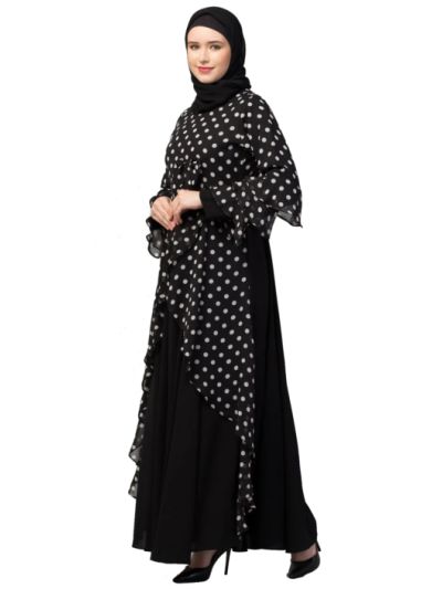 Asymmetrical Long Maxi Abaya Dress with Polka Dots